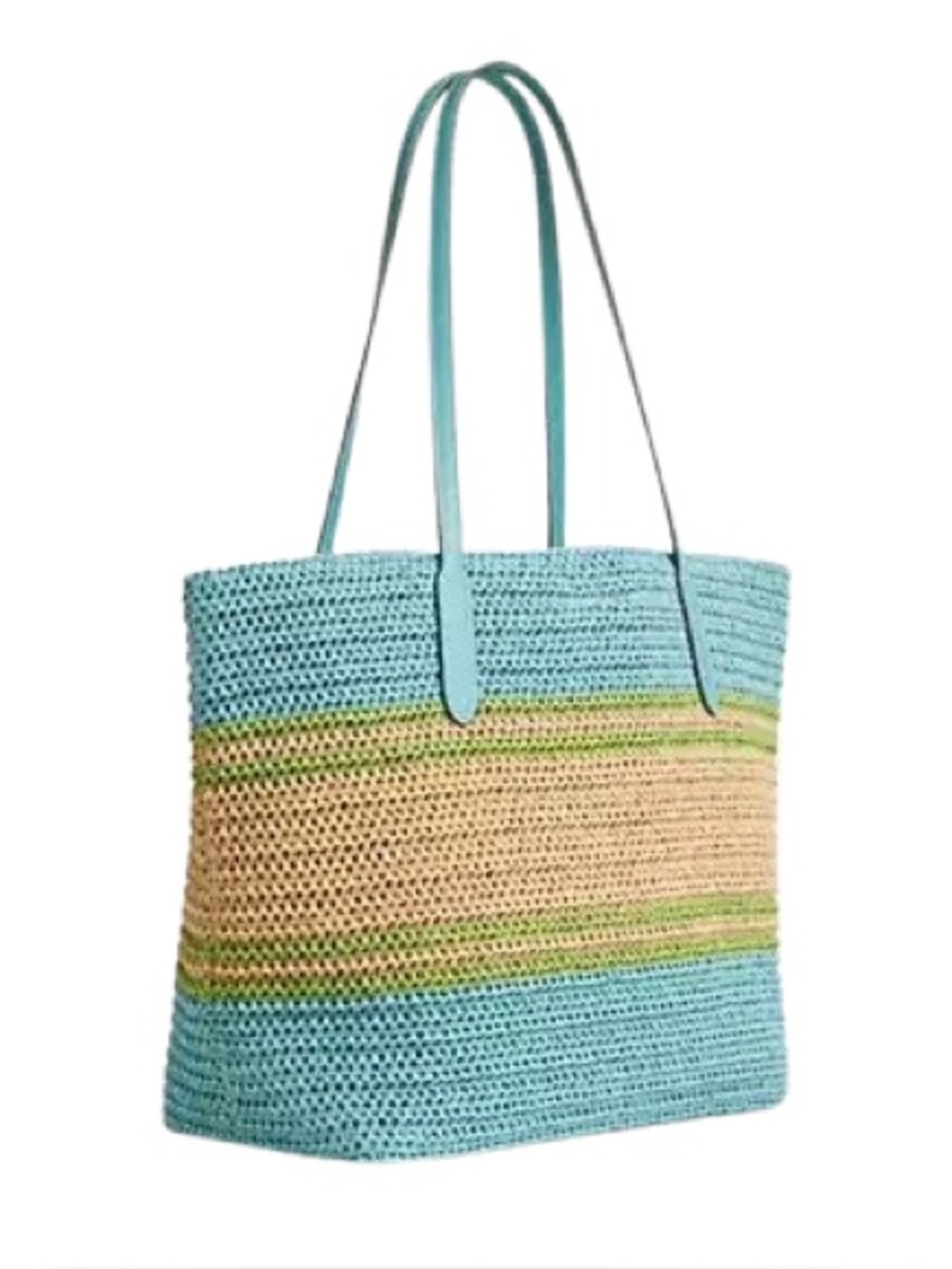 COACH Straw City Tote - Turquoise Multi - Picture 2 of 8
